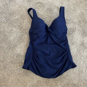 Talbots Underwire Tankini Swim Top Crossover Bust w Ruching Navy Blue Women’s 10